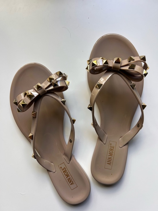 Ann More Shoes - Ann More Nude Bow Studded Jelly Sandals for Women